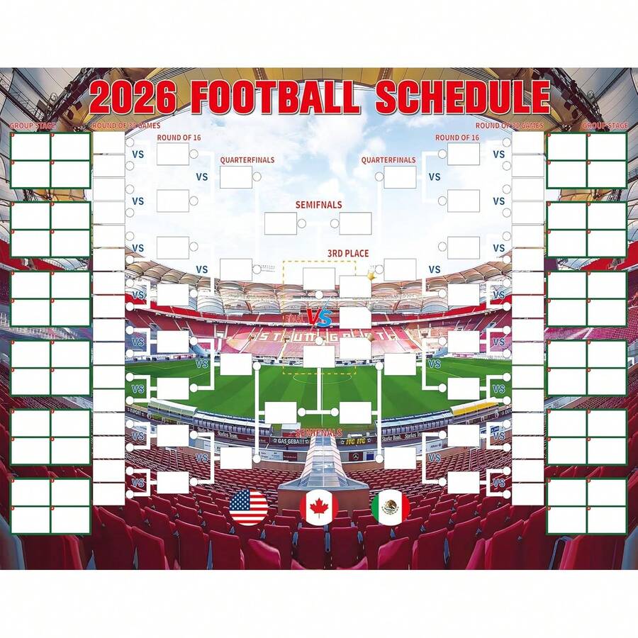 Julyxi 2026 World Cup Wall Chart Poster, 48 Team Tournament Schedule Tracker, Waterproof 32.6" X 23.6", Soccer Wall Decor & Ultimate Gift For Fans(Red) - 1 - 查看 1
