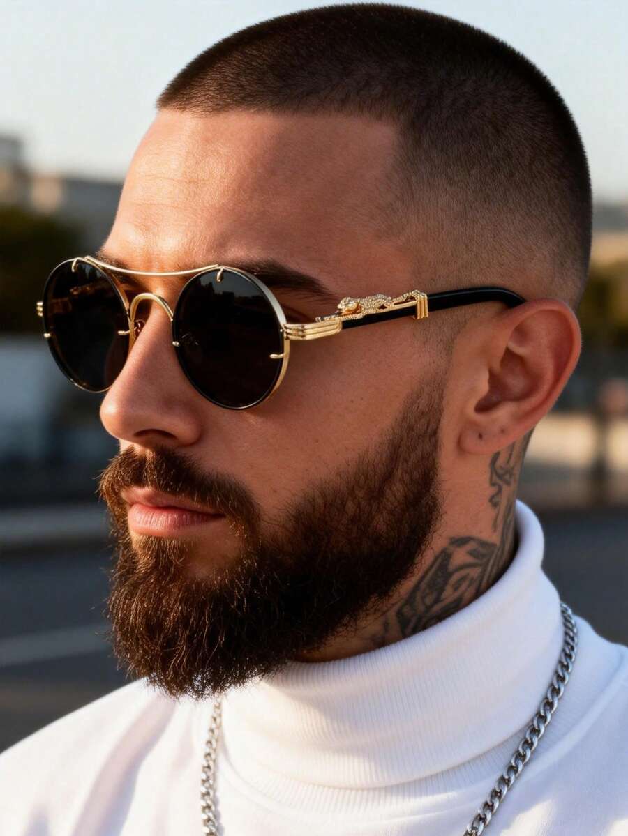 一副男士圆形金属框经典奢华时尚复古眼镜，适合摄影、驾驶、旅行、海滩、日常生活等场合。 - 彩色 - 查看 1