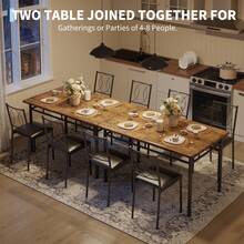 Juego de Mesa de Comedor para 4, pequeña Mesa de Cocina con sillas tapizadas, sillas de Comedor de Madera de Granja para Sala de Cocina, Espacios pequeños, Departamento - Marrón - Ver 3