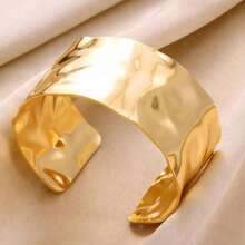 1件18K镀铂金开口手镯，凹凸设计，适合派对、约会、办公场合佩戴 - 彩色 - 查看 1