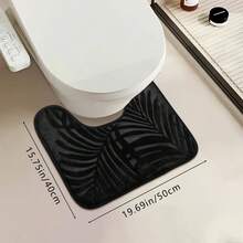 1片/3片装清新黑叶压花海绵高回弹吸水防滑浴室地垫，单片装或3片装，浴室装饰垫 - 黑色樹葉 - 查看 15