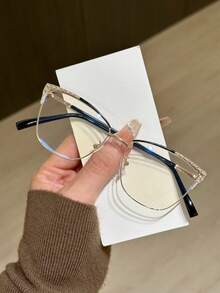 1副女士金属猫眼水钻独特设计闪亮眼镜 - 無色 - 查看 6