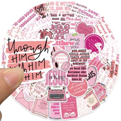 50pcs Pink Christian Faith Stickers With Inspiring Bible Verses, Suitable For Water Bottles, Laptops, Notebooks, Albums, Phone Cases, Notebooks, Suitable For Women, Teenagers, Adults, Church Groups, Bible Study Supplies, Daily Gifts, Faith Decorations, Waterproof And Durable Vinyl Stickers