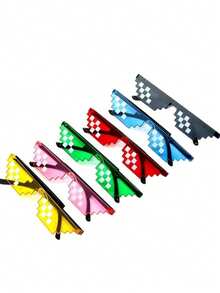 Mosaic Glasses, Retro Pixel Glasses For Men, Fun Party Glasses - Black - View 2