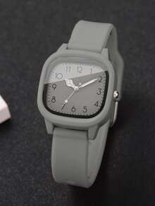 Set de 2 piezas: Reloj de mujer de silicona con esfera cuadrada y elegante reloj de pulsera de cuarzo + pulsera con forma de corazón (caja del reloj no incluida) - Gris - Ver 7