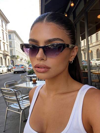 复古猫眼小框半框时尚眼镜，塑料材质，休闲装饰日常佩戴时尚眼镜，男女皆宜