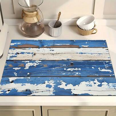 1pc Distressed Wood Pattern Printed Absorbent Dish Drying Mat, Espresso Machine Countertop Absorbent Mat, Sink Drain Mat, Soft Faucet Absorbent Mat, Sink Cup Mat, Kitchen & Bathroom Accessories
