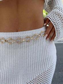 1pc Women's New Ellipse Metal Waist Chain, Fashion Versatile Body Jewelry Accessory Dresses - Gold - 查看 1