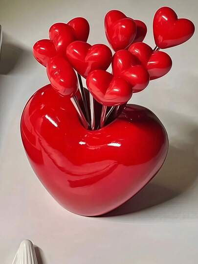 5/10pcs, Love Fruit Forks, Stainless Steel Cake Fork Set, Home Snacks Tableware Set, Kitchen Household Items, Valentine's Day Party Favors, Mother's Day Gifts, Wedding Party Supplies(10Fruit Forks And 1 Love Holder)