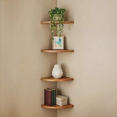Kit 4 Prateleiras de Canto MDF com Suporte Multiuso Suspensa 14x14