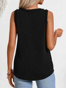 Áo hai dây cổ tròn gân sọc dành cho nữ, màu đen, thích hợp mặc mùa hè. - màu đen - Xem 3