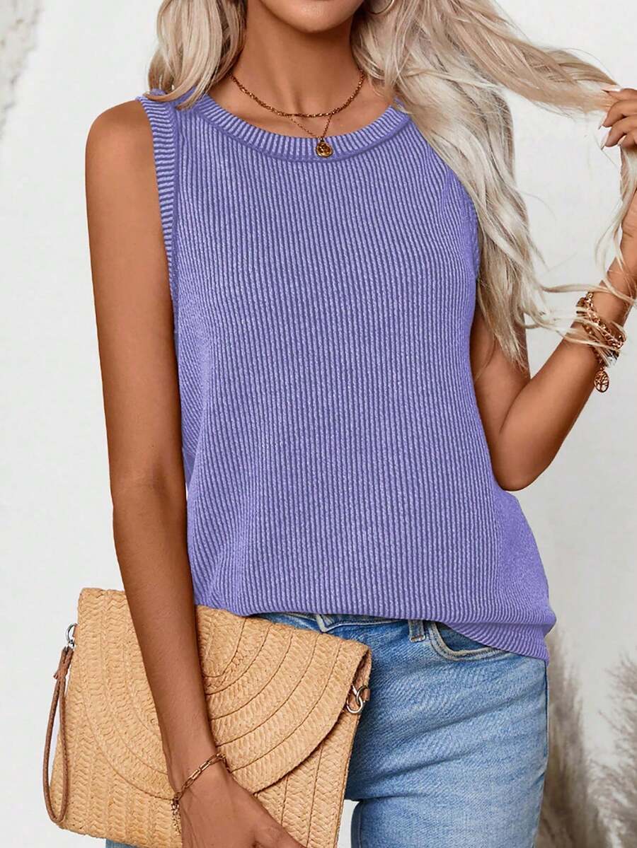 女士罗纹圆领吊带背心，夏季休闲款