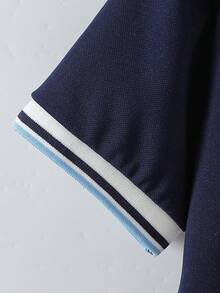 Boys' Collared Short Sleeve Polo Shirt, School Style, Summer - Navy Blue - View 5