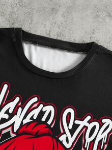 Bộ đồ thể thao nam gồm áo thun cổ tròn in chữ số 67 theo phong cách hip hop đường phố Mỹ, kết hợp với quần ngắn tay in họa tiết lá cây rằn ri, thích hợp cho mùa xuân/hè. - màu đen - Xem 6