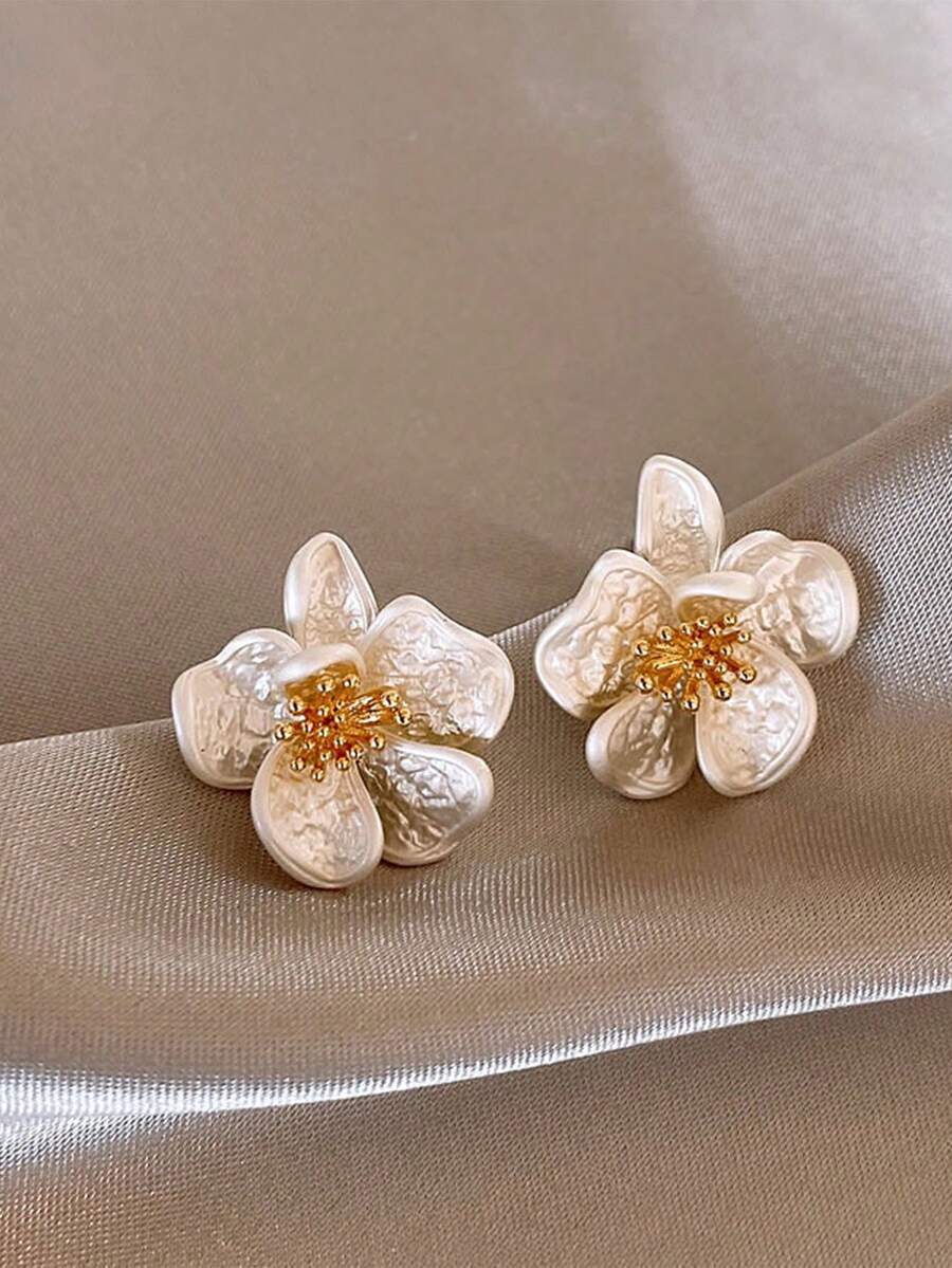 复古山茶花耳环——独特时尚的小巧设计，百搭各种服饰。耳钉。 - 彩色 - 查看 1