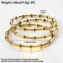 3pcs 18K High-Grade Emerald Bamboo Stainless Steel Bracelet, Suitable For Women's Daily, Party, Banquet, Vacation, Gift, All Season Jewelry - Green - View 10