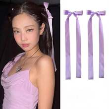 2件装女士发饰，简约时尚蝴蝶结发夹，精致芭蕾舞风格丝带发夹，甜美可爱日常发卡，加长款，发爪，发夹，发卡 - 紫色 - 查看 2