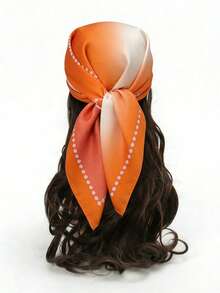 1pc Luxury Elegant Women's Fashion Color Block Printed 70*70cm Silk Bandana Scarf, Suitable For Daily Wear, Great Gift Choice, Spring - Orange - View 4