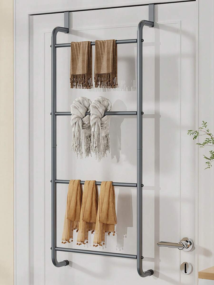 1pc Metal Over-The-Door Towel Rack, No Drilling Required Bathroom Glass Door Towel Hanger - Multicolor - View 1