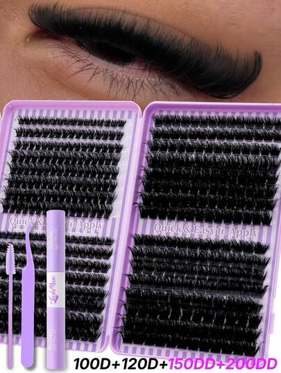 1360/680pcs 30D+50D+80D+100D Fluffy False Eyelashes Set WIth Lower Lashes, D-Curl, Natural Look Lashes, 0.31-0.63 Inch, Thick & Voluminous DIY Segmented False Lashes, Includes Lash Glue, Tweezers, Lash Brush, Lightweight & Reusable, Large Capacity Individual Lashes Set, Soft & Natural Mixed Lashes, Create 3D Dimensional Eye Makeup, For Home DIY, Travel, Daily Commute, Evening Party, Wedding Bride Makeup, Music Festivals, And Special Occasions, Lash Clusters, Individual Eyelashes, Fake Lashes.
