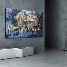 Christmas Canvas Wall Art Prints Lighted Christmas Tree Picture Red Wine Wall Painting Artwork For Home Decor - 24x18 Inch - Art04 - View 4