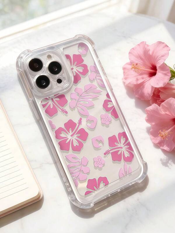 Creative Fuchsia & Pink Floral Print Transparent Anti-Drop High Screen Design Phone Case Compatible With Apple 17 Pro Max/ 9 Pro XL/ Smart 8/ Hot 40i/Spark 20/Spark 20C/Spark Go 2024/ Moto G84/Honor X9b/1+ 3V/Galaxy S25 S24Ultra S24Plus S24FE S23 S22 S21 S20 A73 A72 A70 A55 A54 A53 A52 A50 A30 A42 A35 A34 A33 A25 A24 A20 A30 A15