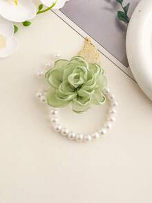 1pc/2pcs Green Rose Flower With Golden Leaves Beaded Brooch And Wristband, Suitable For Groom, Bride, Groomsman, Bridesmaid, Wedding Decoration, Banquet, Party, Travel Souvenir - Green - View 2