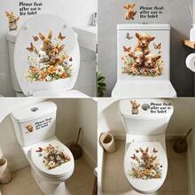 1/3pcs Self-Adhesive Toilet Sticker, Removable Waterproof PVC, Rabbit And Cat Design With Text Design. Perfect For Washing Room. - multicolor - View 4