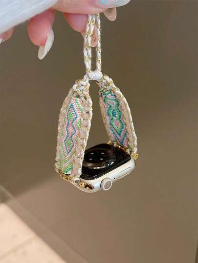 Bohemian Pure Handmade Weaving Compatible With Apple Watch Strap 38mm 40mm 41mm 42mm 44mm 45mm 49mm Women's, Fashionable Handmade Strap Compatible With Apple Watch Strap Series SE11 10 9 8 7 6 5 4 3 2 1 Watch Strap Replacement