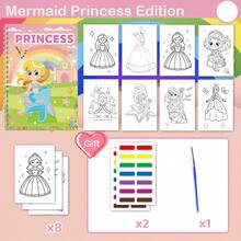 Children's Watercolor Pattern Coloring Book, Comes With Paints And Brushes, Cute Animal Coloring Book, Princess Animal & Unicorn Coloring Book, Back To School Gift, Drawing & Doodle Book - Multicolor - View 4