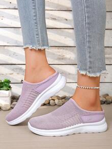 Summer Breathable Mesh Slip-On Mules, Slouchy Mom Shoes, Soft Bottom Lightweight Casual Closed Toe Slippers - Pink - View 6