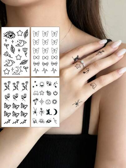 Minimalist Y2K Delicate Floral & Butterfly Small Pattern Finger Temporary Tattoos, DIY For Anime Convention, Carnival, Music Festival, Valentine's Day, Party Holiday Gifts, Suitable For Finger, Ear, Shoulder, Neck, Collarbone, Waterproof Realistic Tattoo Stickers