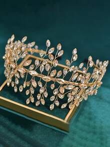 1pc Luxury Handmade Fully Rhinestoned Headband, Suitable For Women, Bridal, Wedding, Party, Photography, Holiday Gift - Champagne - View 6