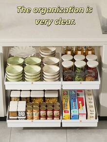 Sliding Cabinet Storage Rack - Expandable, Nano Adhesive Fixation, Space-Saving, Adjustable, Durable, Easy To Install, Suitable For Kitchen And Living Room Food Storage Shelves (With Sliding Rails) - Multicolor - View 6