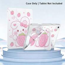 兔子抱着草莓图案彩绘亚克力水晶保护套，3+Y折叠防弯折，平板电脑保护套兼容三星Galaxy Tab A9 Plus/A11/A11 PLUS及其他型号，适合返校季、情人节等场合。 - 彩色 - 查看 6