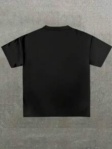 Flame Logo Graphic Black T-Shirt, Comfortable Casual Short-Sleeve, 220g Cotton Double-Sided Printed T-Shirt - 黑色 - 查看 2