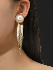 1 Pair Beach Pearl Tassel Earrings - Yellow Gold - View 4