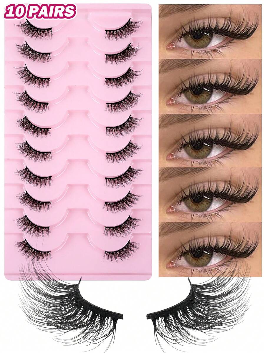 MAANGE 10Pairs Of Half Eye Natural Cross Full False Eyelashes,Fluff Slim For Everyday Use Manga Eyelashes, Travel Essentials,Elongated Eye Tail,Eyelashes,Lashes,Fake Lashes - Black - View 1