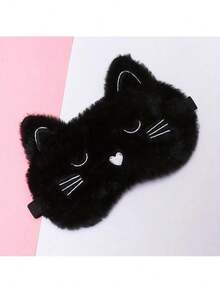Cute 3D Cat Plush Sleep Mask, Suitable For Men And Women - Adjustable, Soft Polyester Eye Mask With Elastic Band, Suitable For Office Naps, Travel, And Home Use - Black - View 2