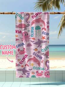 Personalized Children's Beach Towel, Perfect Summer Birthday Gift, Suitable For Various Summer Occasions. Customizable Beach Towel And Accessories, Applicable For Beach, Swimming Pool, Travel, Camping, Yoga And More. - Multicolor - View 2