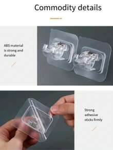 4pcs/Set PC Material Transparent Curtain Rod Hooks, Curtain Rod Clips Brackets, No Drill Adhesive Hooks, Expandable Tension Rod Curtain Clips - Clear - View 7