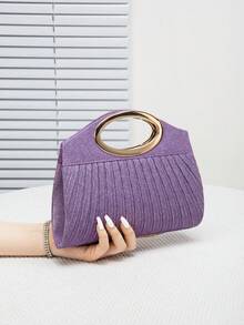 Damska błyszcząca torebka z opalizującym, falbaniastym paskiem na ramię, łańcuszkowa torebka typu crossbody, uniwersalna, modna kopertówka z minimalistycznym designem łańcuszka, idealna na imprezę, wesele, bal maturalny, bankiet – idealny prezent dla niej - Lawenda - Zobacz 3