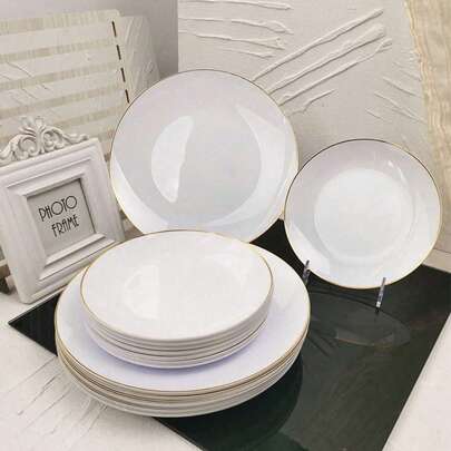 2/10/25/50 piezas Juego de vajilla con borde blanco, bandejas de comida, platos para ensalada de frutas, platos para cena, platos para ensalada lavables y reutilizables, adecuados para decoración de bodas, fiestas de cumpleaños, reuniones familiares, actividades al aire libre, escuelas, restaurantes y suministros para fiestas en la cocina, regalos estacionales para el hogar y la escuela