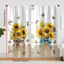 Bộ 2 rèm cửa họa tiết hoa hướng dương và bướm phối cùng họa tiết kẻ caro nâu, in phẳng 2D, thoáng sáng, thích hợp trang trí phòng khách, nhà bếp và phòng ăn, thiết kế kiểu túi treo thanh rèm, phong cách trang trí đồng quê và mộc mạc. - Nhiều màu - Xem 8