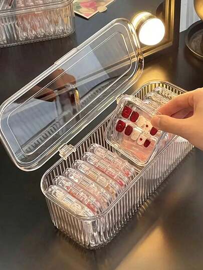 1pc/15pcs Luxury Acrylic Nail Art Storage Box With Lid - Dust-Proof And Sealed, Spacious Organizer Box, Suitable For Nail Stickers, Accessories And Beauty Essentials - Ideal Choice For Salon Or Home Use