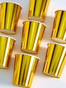 10/20/50/100pcs Gold Paper Party Cups, 9oz Drinking Glasses, Coffee Cups, Cold Beverage Cups, Reusable, Ideal For Birthday Party, Wedding, Mother's Day - Gold - View 5