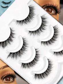 4 Pairs Mixed 2 Styles, 5-13mm Length Black Messy Crossing Dense Short Eyelashes, Suitable For Daily Wear - 黑色 - 查看 9
