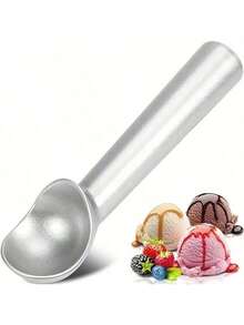 Non-Stick Aluminum Ice Cream Scoop With Freeze-Resistant Handle, Heavy Duty Design, Easy To Clean, Suitable For Ice Cream, Cookie Dough, Smoothies, Almonds (Silver) - Multicolor - View 2