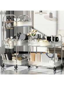 1pc 2/3/4 Tier Wheeled Transparent Acrylic Cosmetic Storage Rack - Multifunctional Bathroom & Living Room Makeup Organizer, Transparent Design For Easy Viewing, Movable Cosmetic Storage Cart | Modern Storage Rack | Multi-Tier Storage Cart Vanity - Multicolor - View 5