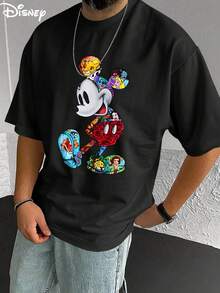 Disney Men's Casual T-Shirt, Mickey Art Collage Print, Colorful Design, Comfortable Soft Fabric, Ideal For Creative Fans - màu đen - Xem 1